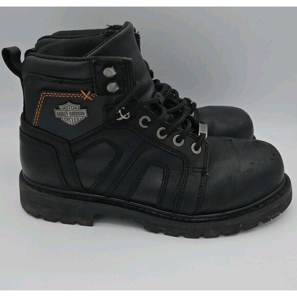 HARLEY-DAVIDSON FOOTWEAR Mens Black Leather Motorcycle Boots Sz 9.5 M  Steel Toe - Picture 6 of 9